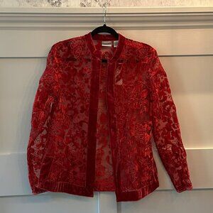 ❤️ NWT - CHICO’S Red Burnout Velvet Sheer Jacket – Size 1 (Medium) - Xmas!